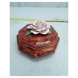 Vintage Ceramic Jewelry Box with Pink Rose