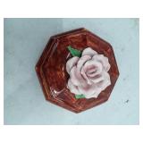 Vintage Ceramic Jewelry Box with Pink Rose