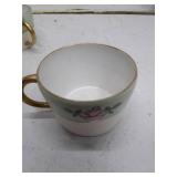 Vintage Rose Pattern Tea Set with Gold Trim, one cup chipped, see pictures.