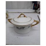 Vintage Rose Pattern Tea Set with Gold Trim, one cup chipped, see pictures.