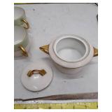 Vintage Rose Pattern Tea Set with Gold Trim, one cup chipped, see pictures.