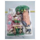 Fabric Mache Mr. & Mrs. Easter Bunny Couple With Baby 12" Tall In Box