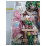 Fabric Mache Mr. & Mrs. Easter Bunny Couple With Baby 12" Tall In Box