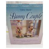 Fabric Mache Mr. & Mrs. Easter Bunny Couple With Baby 12" Tall In Box