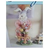 Fabric Mache Mr. & Mrs. Easter Bunny Couple With Baby 12" Tall In Box