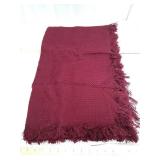 Burgundy Waffle Weave Throw Blanket with Fringe