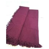 Burgundy Waffle Weave Throw Blanket with Fringe