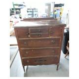 Antique Wood Dresser with 5 Drawers and Decorative Hardware