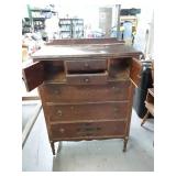 Antique Wood Dresser with 5 Drawers and Decorative Hardware