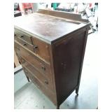 Antique Wood Dresser with 5 Drawers and Decorative Hardware