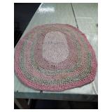 Handmade Oval Braided Rug - Pink and Green Striped Pattern