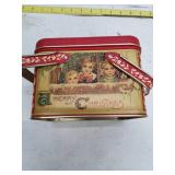 Vintage Christmas Holiday Tin Box with Handles