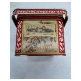 Vintage Christmas Holiday Tin Box with Handles