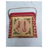 Vintage Christmas Holiday Tin Box with Handles