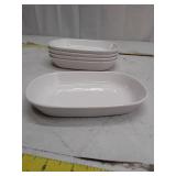 Set of 5 White Ceramic Oval Serving Dishes