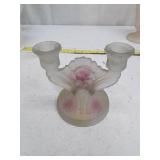 Vintage Frosted Glass Floral Candelabra