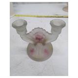 Vintage Frosted Glass Floral Candelabra