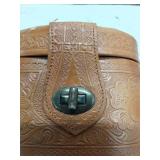 Vintage Embossed Leather Collar Box, missing bottom piece.