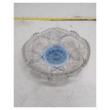 Vintage Cut Crystal Bowl with Blue Flower Detail