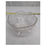 Vintage Cut Glass Serving Bowl with Sunburst Pattern