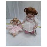 Vintage Porcelain Dolls in Pink and White Dresses