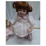 Vintage Porcelain Dolls in Pink and White Dresses