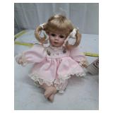 Vintage Porcelain Dolls in Pink and White Dresses