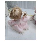 Vintage Porcelain Dolls in Pink and White Dresses