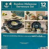 Bamboo Melamine Serveware Set 12 piece set Navy Tropical Design