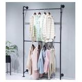 FODUE Industrial Pipe Clothes Rack, Wall Mounted Black Iron Garment Bar, Multi-Purpose Hanging Rod for Closet Storage(Black)