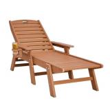 VEVOR Chaise Lounge Chair, 400 lbs Weight Capacity, 6 Positions Adjustable Patio Lounge Chair, Outdoor HDPE Lounge Chair with Backrest & Cup Holder, for Pool Poolside Deck Backyard Lawn, Brown *Retail