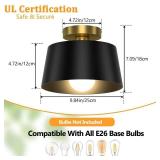 Baocuz Industrial Semi Flush Mount Hallway Ceiling Light Fixture, Farmhouse Black And Gold Ceiling Light Fixtures For Porch Entryway Kitchen Bathroom Bedroom Living Room
