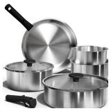 CAROTE Pots and Pans Set, Stainless Steel Cookware Set Detachable Handle, 9pcs Induction Kitchen Cookware Sets with Removable Handle, RV Cookware Set, Oven Safe