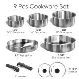 CAROTE Pots and Pans Set, Stainless Steel Cookware Set Detachable Handle, 9pcs Induction Kitchen Cookware Sets with Removable Handle, RV Cookware Set, Oven Safe