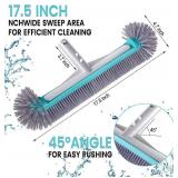 Swimming Pool Brush Head with Round Ends 17.5" Heavy Duty Aluminum Back Head for Cleans Walls, Tiles & Floors, 7 Rows Premium Nylon Bristles with EZ Clips (Blue Grey)
