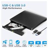 External DVD Drive USB 3.0 Type-C CD Burner Portable CD +/-RW Drive DVD Player for ROM Rewriter Burner Compatible with Laptop Desktop PC Windows MacBook Linux Mac OS