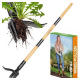 Weed Puller Tool, Stand Up Heavy Duty Weed Remover Tool with Long Handle, Foot Platform Design - 4 Claw Steel Head Weeder Tool, Bamboo Garden Hand Weeding Tool, Smoothly Remove Weeds Without Kneeling