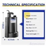 Acquaer 1/3 HP Automatic Submersible Water Pump, 115V Sump Pump with 3/4 Garden Hose Check Valve Adapter,2160 GPH High Flow Water Removal for Swimming Pool Cover Hot Tubs Flooded House Basement