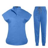 niaahinn Scrubs Set for Women Nurse Uniform Jogger Suit Stretch Top & Pants with Multi Pocket for Nurse Esthetician Workwear (Ceil, Small)