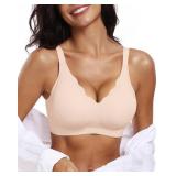 OEAK Womens Wireless Bras Push Up Support Full Coverage Bralettes No Underwire Bra Comfortable Everyday Seamless Tshirt Bras Nude XXL