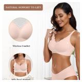 OEAK Womens Wireless Bras Push Up Support Full Coverage Bralettes No Underwire Bra Comfortable Everyday Seamless Tshirt Bras Nude XXL