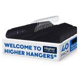 Higher Hangers Slim Black (Non-Velvet) Short Neck Vertical-Space-Saving Clothes Hangers, 40-Pack, Reduce Wrinkles & Max Closet Space in Home, Apartment, Dorm, RV, Boat, Yacht