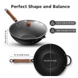 Todlabe Nonstick Wok, 13-Inch Carbon Steel Wok Pan with Glass Cover, Woks & Stir-Fry Pans for Induction, Electric, Gas, Halogen, All Stoves (Lid Bent)