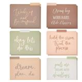 Paper Junkie Decorative File Folders, Letter Size for Women, Cute Earth Tone Aesthetic Office Supplies with Inspirational Sayings, 1/3 Cut Tabs (11.5 x 9.5 Inches) - Pack of 12 - Cute File Folders