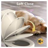 Toilet Seat Round 16.5 inch, Toilet Seat Soft Close No Slam Quiet, Easy Installation and Never Loosen, PP Safe Material, 24M Support, Almond