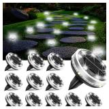 Solar Ground Lights Outdoor 12 Pack Waterproof Upgraded Flat Solar Garden Lights with 4 Side Light Stainless Steel Solar Powered Disc Light for Walkway Pathway Landscape Lawn Yard - Cool White
