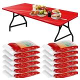 Boao 12 Pcs Plastic Table Cloths Disposable for Parties Picnic Table Covers with Elastic Fitted Elastic Desk Cover Rectangle Waterproof for Indoor, Outdoor, Picnic, Camping(6 Ft, 72 x 30 Inch,Red)