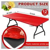 Boao 12 Pcs Plastic Table Cloths Disposable for Parties Picnic Table Covers with Elastic Fitted Elastic Desk Cover Rectangle Waterproof for Indoor, Outdoor, Picnic, Camping(6 Ft, 72 x 30 Inch,Red)