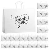 Sayglossy 50 Pcs Large Thank You Gift Bags 16.5 x 5 x 12 Inch White Thank You Kraft Paper Bags with Handles for Wedding Birthday Shopping Party Favor Employee Appreciation Gifts
