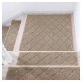 COSY HOMEER Edging Stair Treads Non-Slip Corner Indoor Stair Runners for Wooden Steps,Landing Slip Resistant Stair Rugs Mat for Kids and Dogs,100% Polyester TPE Backing,Beige,30x30 inch